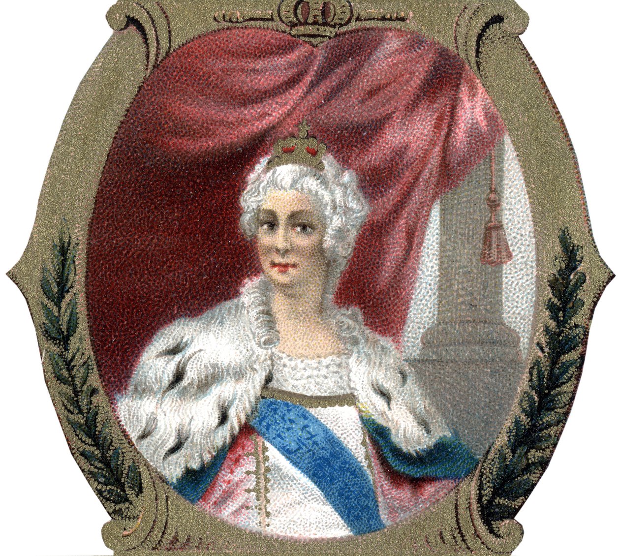 Histoire de la Russie : Portrait de Catherine II de Russie (1729-1796). Chromolithographie de la fin du XIXe siècle. - Unknown artist
