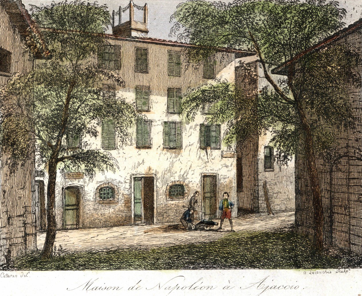 Maison de Napoléon à Ajaccio - Gravure en couleur du XIXe siècle - Unknown artist
