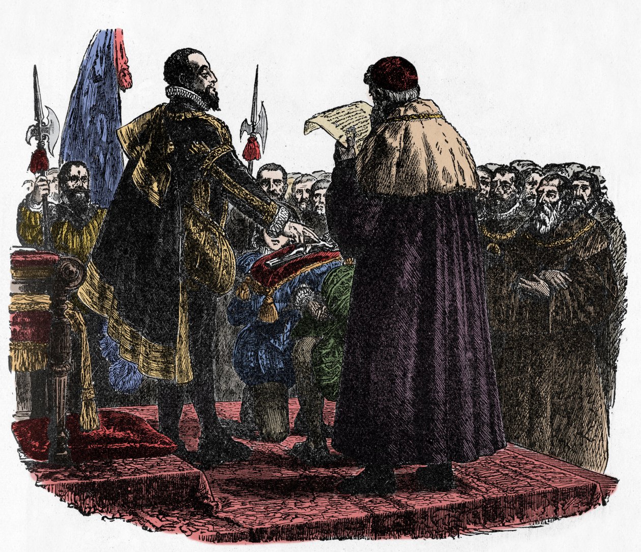 Hugues Capet prête le serment souverain - Hugues Capet (vers 941-996) roi des Francs, prononce le serment souverain en 987 - 1882 - Unknown artist