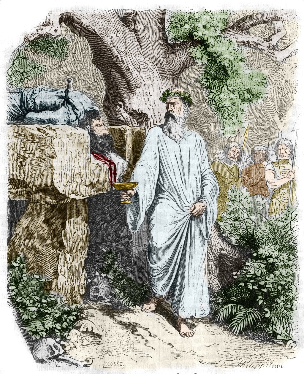 Sacrifice humain par un druide gaulois - dans "Histoire de France" par Anquetil. 19ème siècle. - Unknown artist