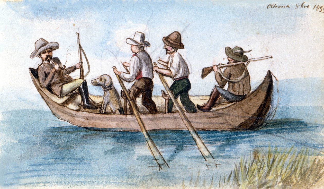 Chasseurs dans les marécages. Dessin - Unknown artist