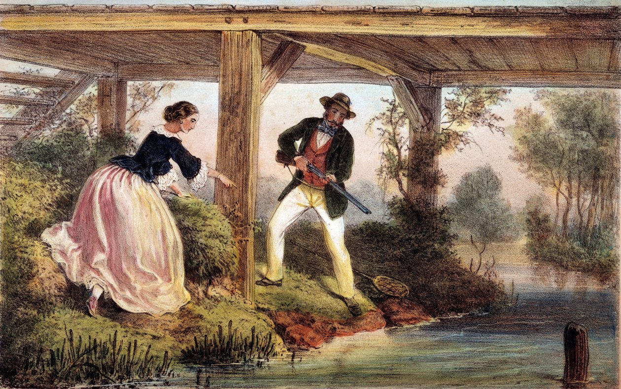 Chasse au brochet en Angleterre. Gravure du 19ème siècle. Gien, musée de la chasse - Unknown artist