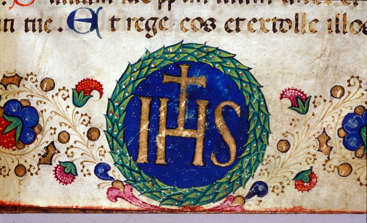 Symbole chrétien IHS signifiant Jésus. Manuscrit du 15ème siècle. - Unknown artist