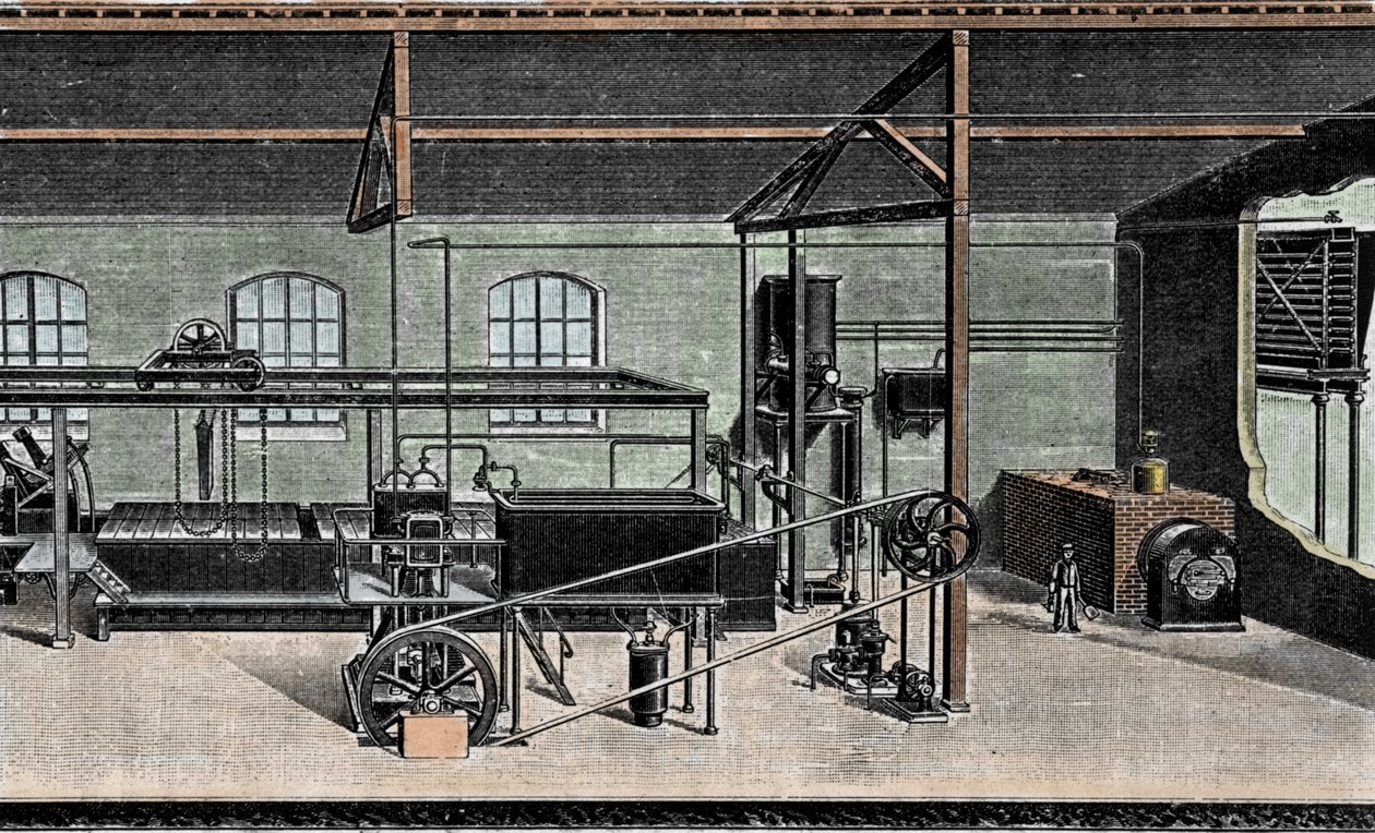 Fabrication de glace : installation des douanes. Gravure du 19ème siècle - Unknown artist
