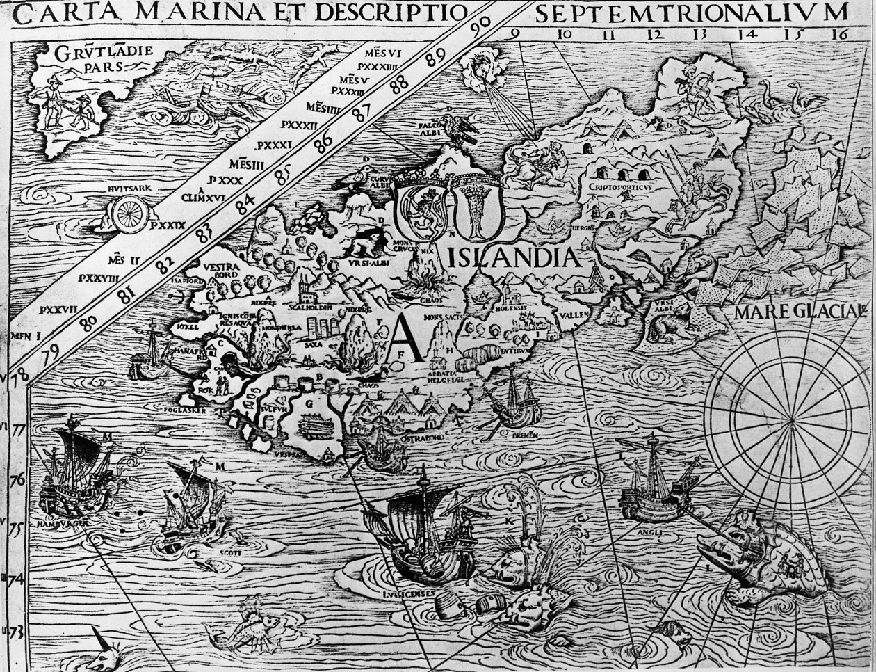 Islande, vers 1539, détail de la Carta marina par l