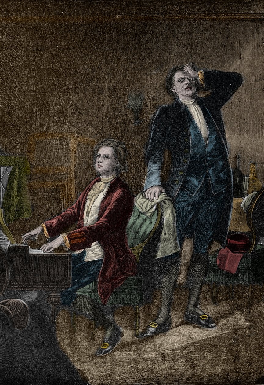 Illustration du drame "Mozart et Salieri", par Alexandre Pouchkine, écrit en 1830 - Antonio Salieri jaloux de Wolfgang Amadeus Mozart - Unknown artist