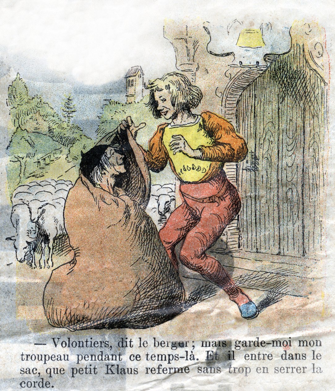 Illustration de la fin du XIXe siècle pour le conte de Hans Christian Andersen (1805-1875) « Grand Claus et Petit Claus » (Klaus). Collection privée. - Unknown artist