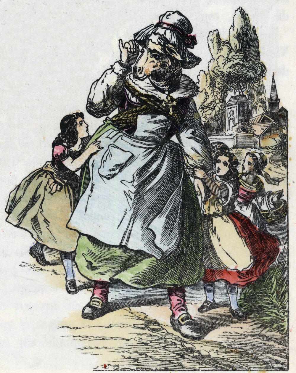 Illustration du conte "Bonne Maman Mouton". Dans "Contes de la maison pour les petits". Gravure anonyme du XIXe siècle. - Unknown artist