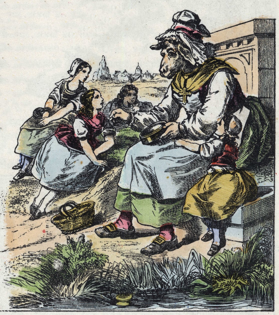 Illustration du conte « Bonne Maman Mouton ». Dans « Contes de la maison pour les petits ». Gravure anonyme du XIXe siècle - Unknown artist