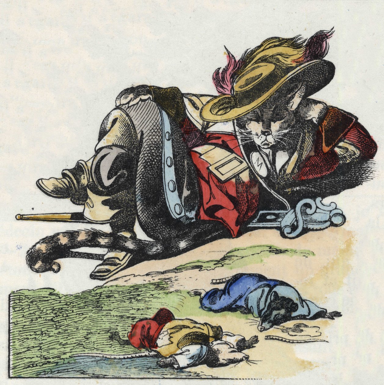 Illustration du conte « Le terrible Raminagrobis et les souris ». Dans « Contes de la maison pour les petits ». Gravure anonyme du XIXe siècle - Unknown artist