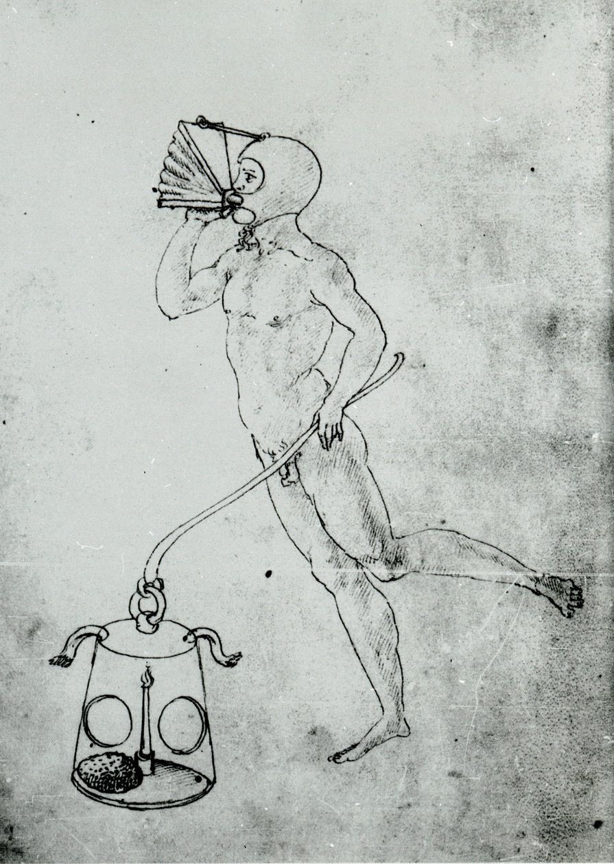 Dans un volume de Francesco di Giorgio apparaît ce dessin représentant un soufflet pour respirer sous l