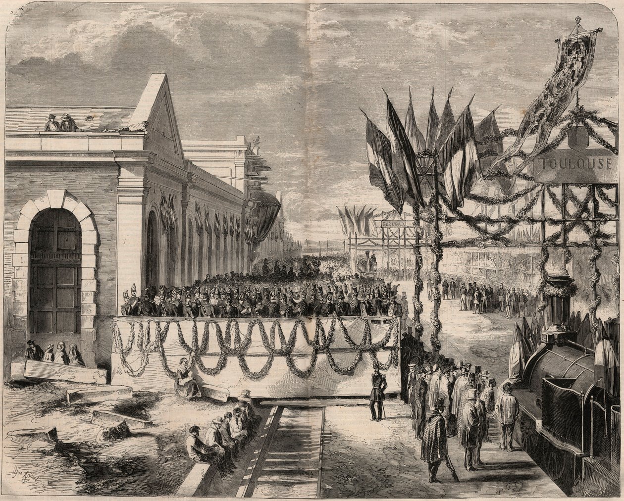 Inauguration du chemin de fer de Toulouse à Sète en 1857. Gravure dans « Le Monde illustré » de 1857. Collection privée. - Unknown artist
