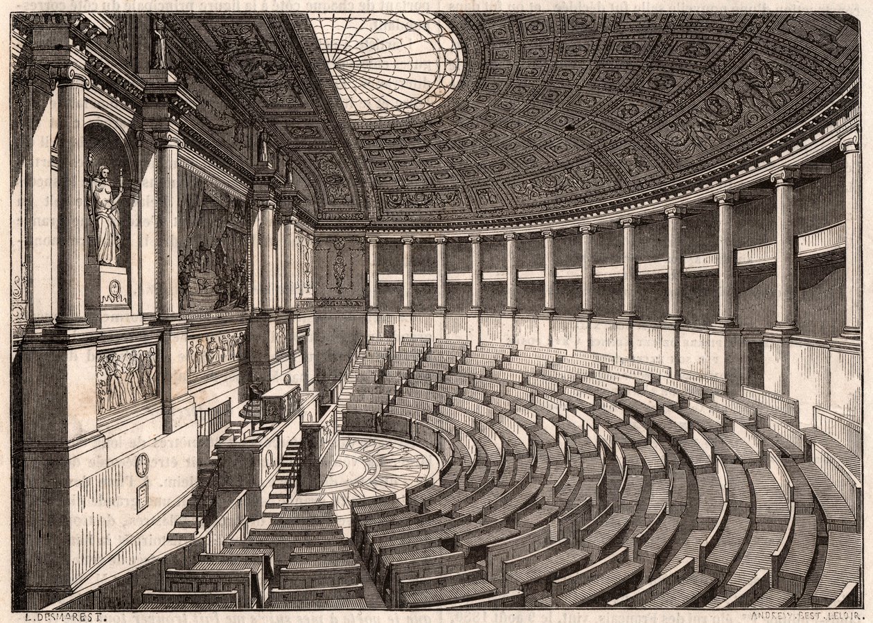 Vue intérieure de la Chambre des députés (Assemblée nationale), anciennement appelée Palais Bourbon, Paris, France - Unknown