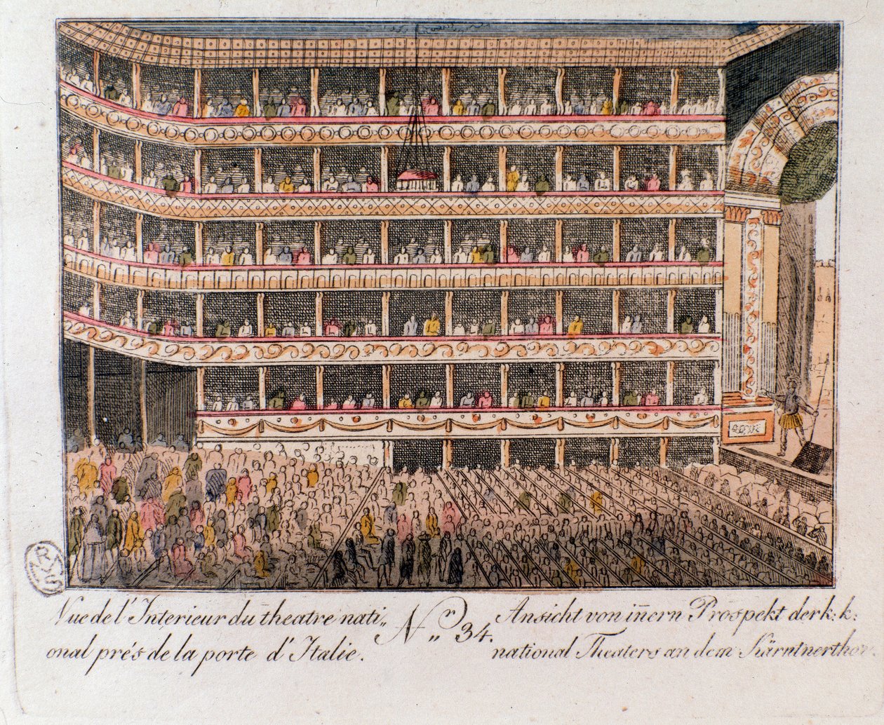 Vue intérieure du Théâtre national près de la porte italienne à Vienne, Autriche. Gravure de 1815. Collection privée - Unknown artist