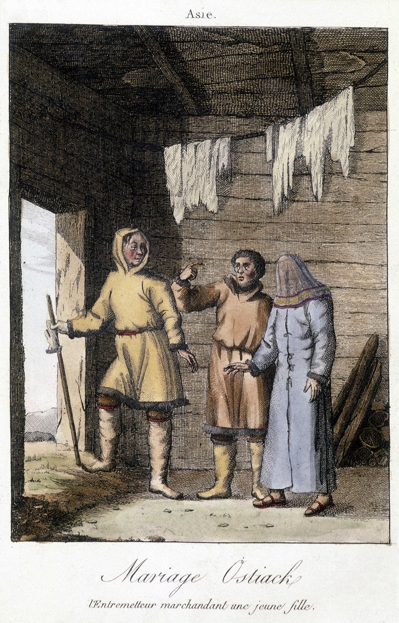 Intermédiaire marchandant une jeune fille pour un mariage Ostiak (Khanty ou Khante) (tribu de chasseurs paléosibériens établie dans la région forestière de la vallée moyenne de l