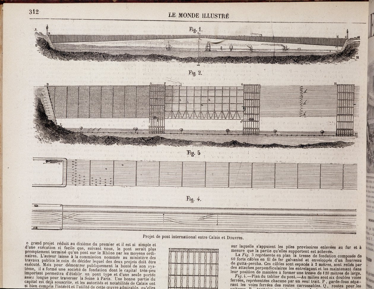 Projet de pont international sur la Manche entre Calais et Douvres - dans « Le Monde Illustré » du 16/11/1867 - Unknown artist