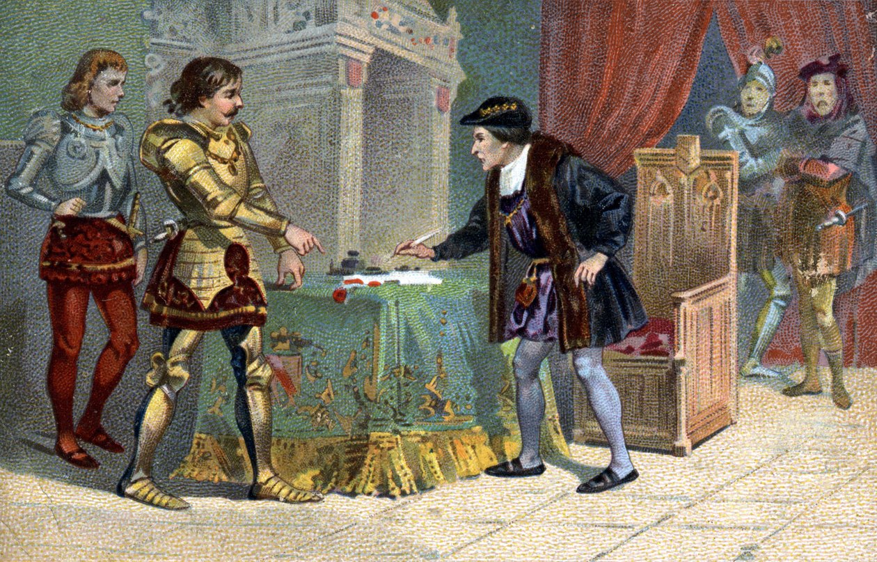 Entrevue de Louis XI (1423-1483), roi de France et Charles le Téméraire, duc de Bourgogne, à Péronne en octobre 1468. Chromolithographie Liebig du 19ème siècle - Unknown artist