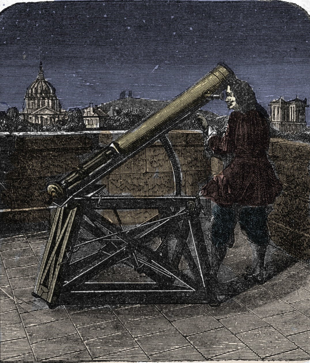 Isaac Newton (1642-1727) physicien anglais utilisant son télescope - Unknown artist