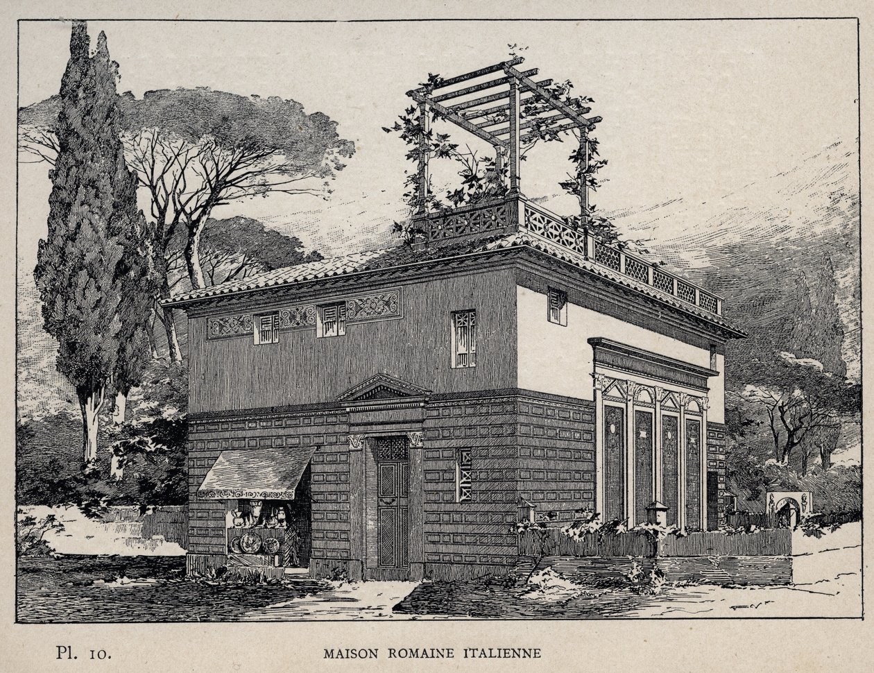 Maison romaine italienne - gravure de 1889 dans 