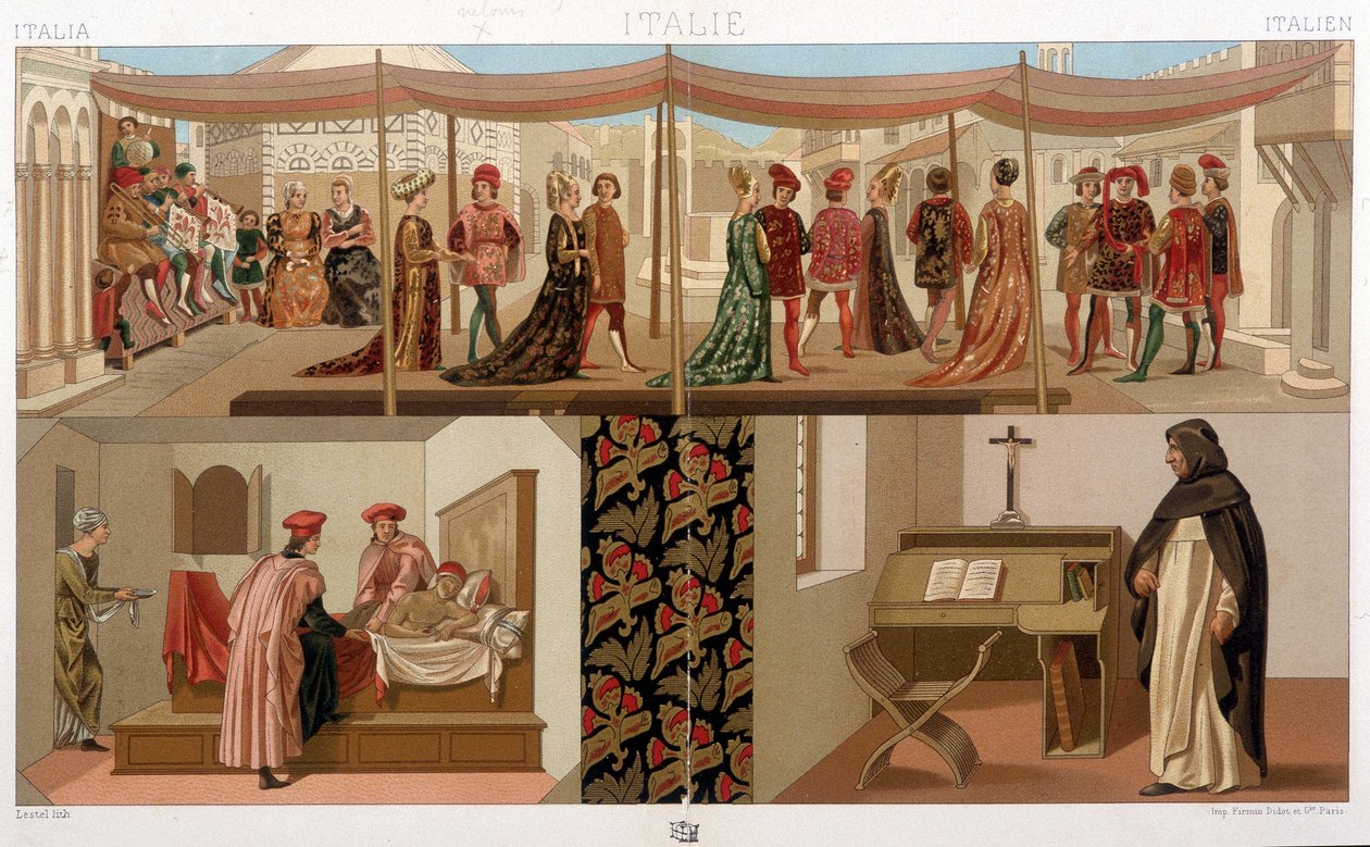 Costumes italiens du XVe siècle. Dans « Le costume historique » par A. Racinet - Unknown artist