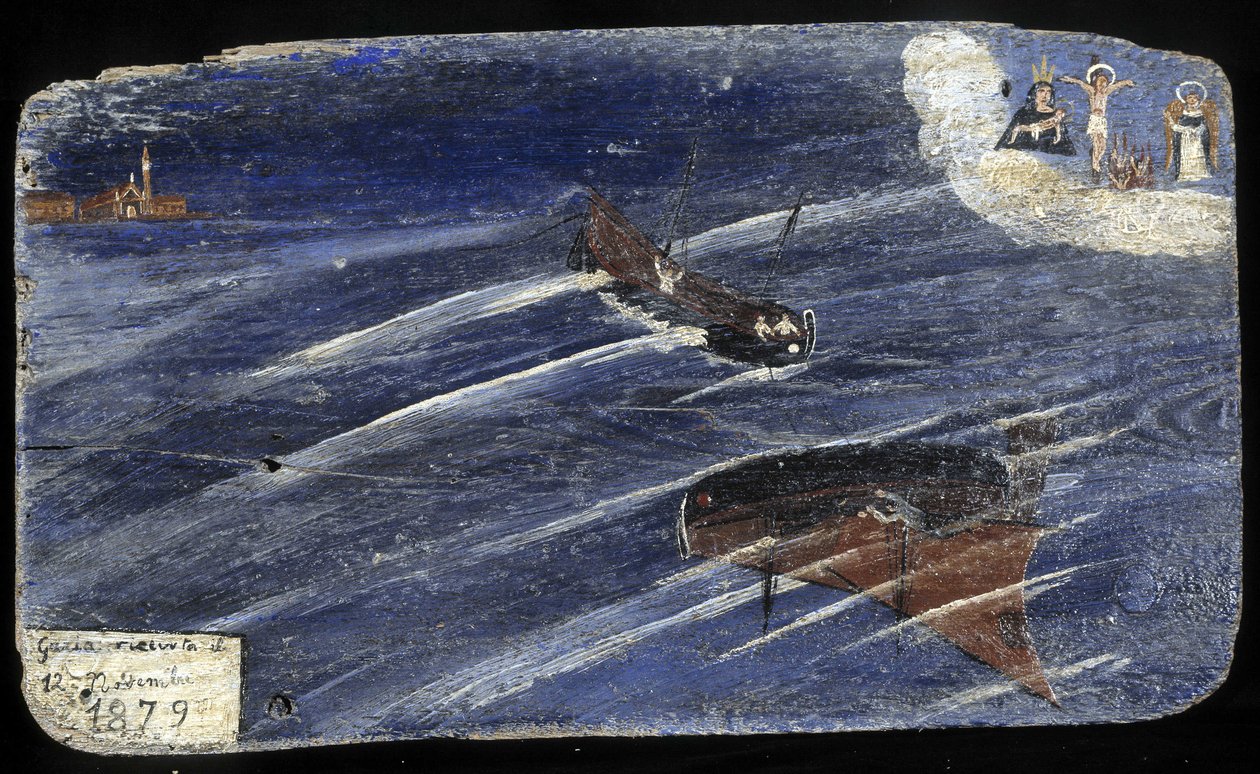 Ex-voto italien pour un naufrage en 1879 - peinture sur bois - Unknown artist