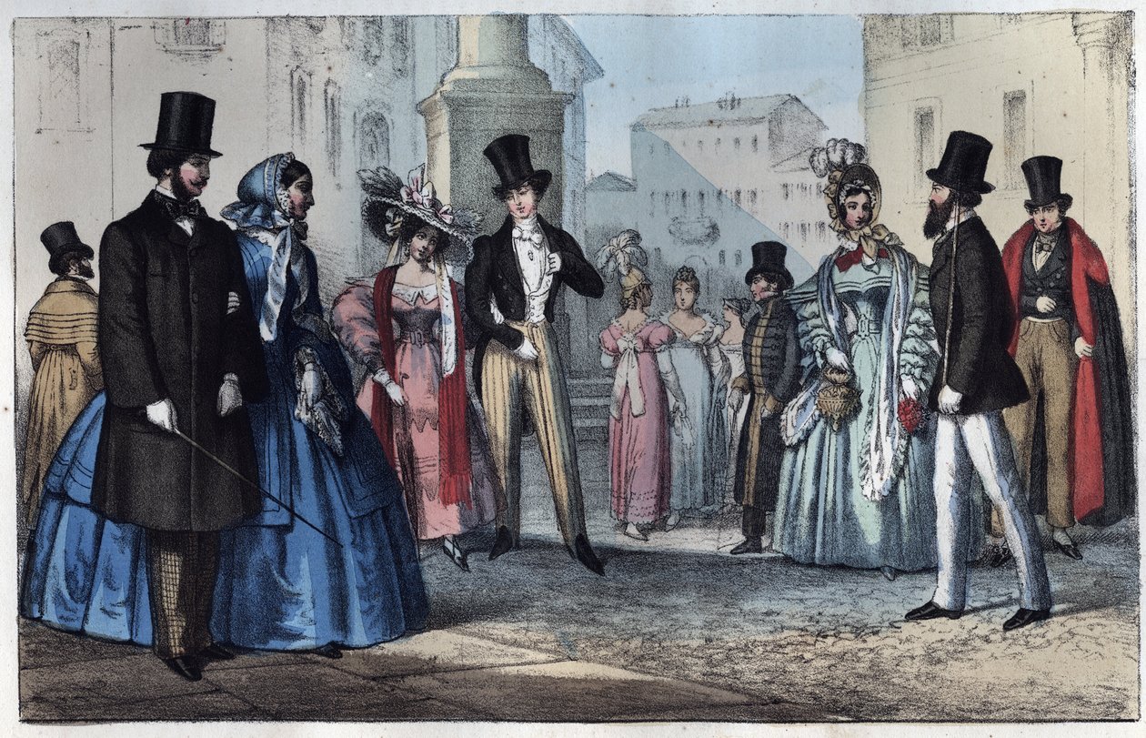 Mode italienne au 19e siècle - gravure de "Usi e Costumi di Tutti i Popoli dell