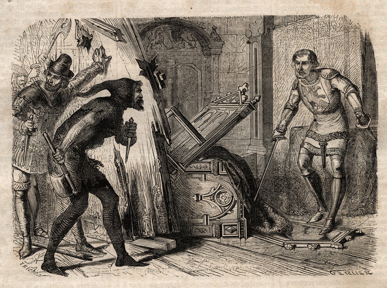 Jacob Van Artevelde (1290-1345) assassiné en 1345 - Jacques (Jacob) Van Artevelde (1287 - 1345), connu comme le sage de Gand, tombe sous le coup des bourgeois de Gand en 1345 - gravure dans « Dictionnaire des peuples illustres » - 1864 - par Joseph Decembr - Unknown artist