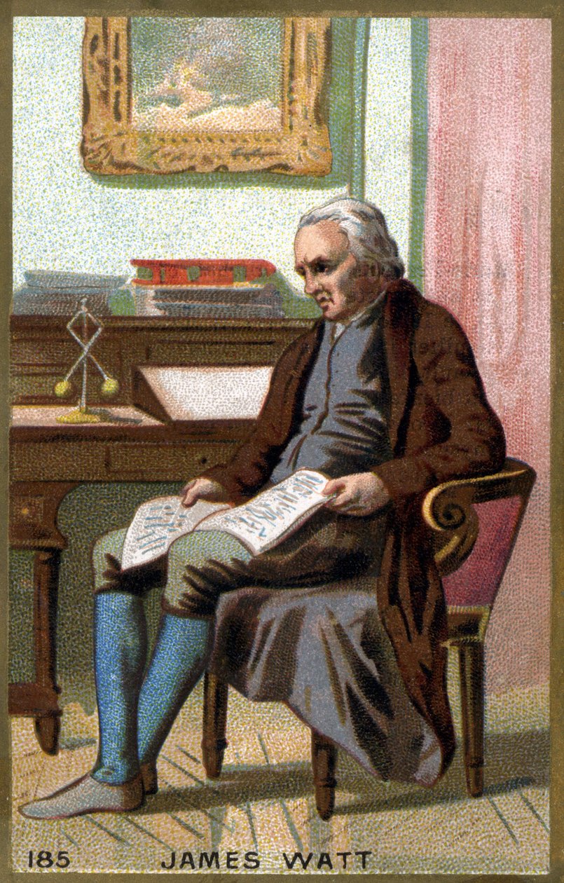 James Watt (1736 -1819) dans son bureau. Chromolithographie du 19ème siècle - Unknown artist