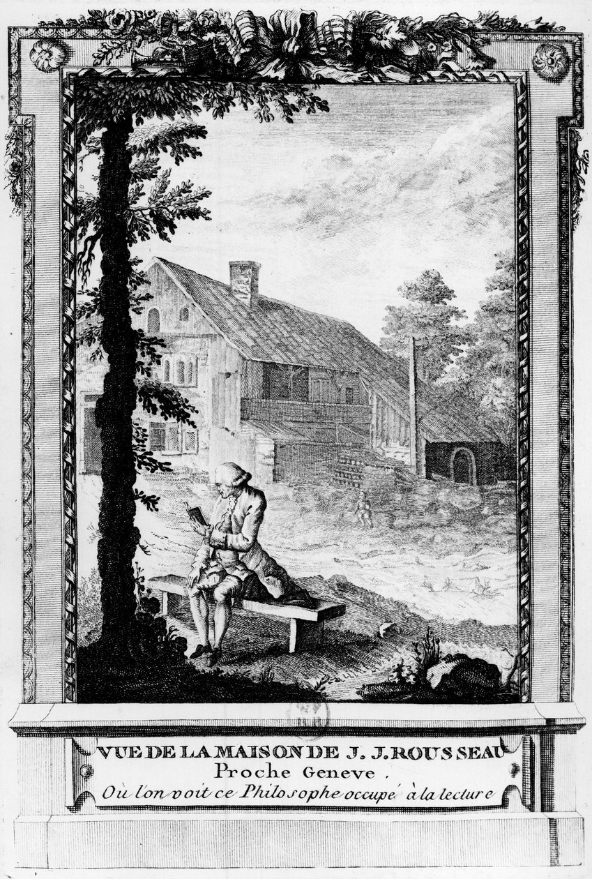 Jean Jacques Rousseau (1712-1778), écrivain et philosophe genevois francophone ; vu de sa maison (près de Genève) - Unknown artist