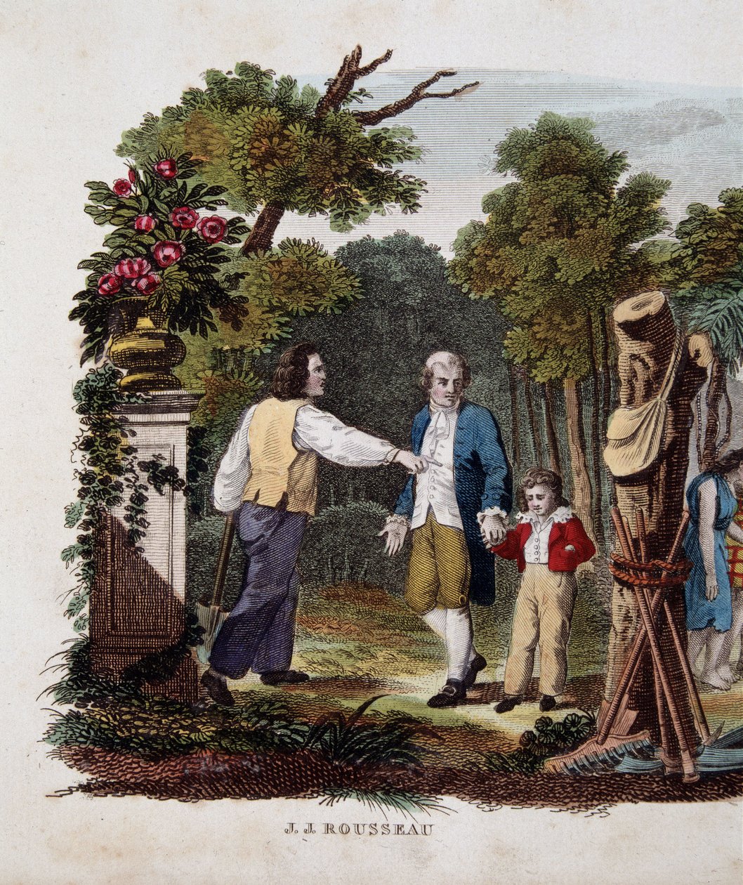 Jean-Jacques Rousseau avec un enfant, interpellé par un paysan - Unknown artist