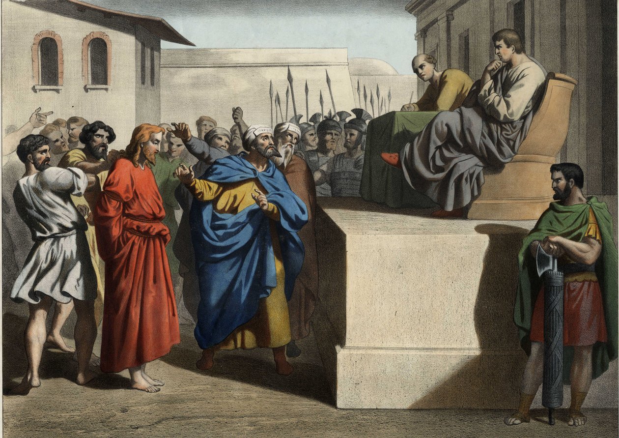 Jésus-Christ devant Ponce Pilate (Pontius Pilatius). Gravure anonyme du milieu du 19ème siècle - Unknown artist