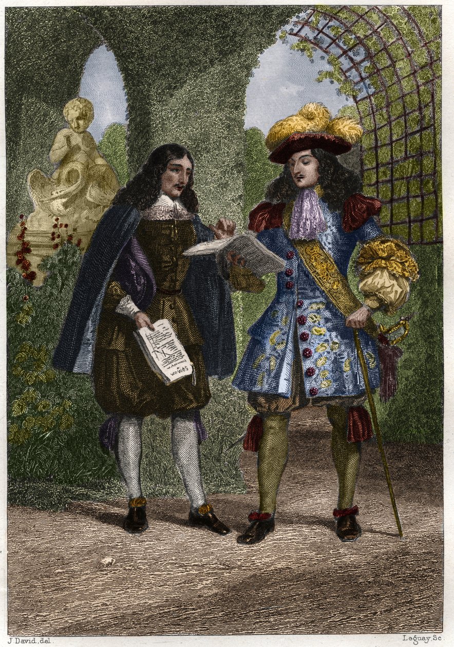 Jean-Baptiste Colbert (1619-1683) avec Louis XIV, Roi de France et de Navarre (1638-1715). Gravure du XIXe siècle. Collection privée. - Unknown artist