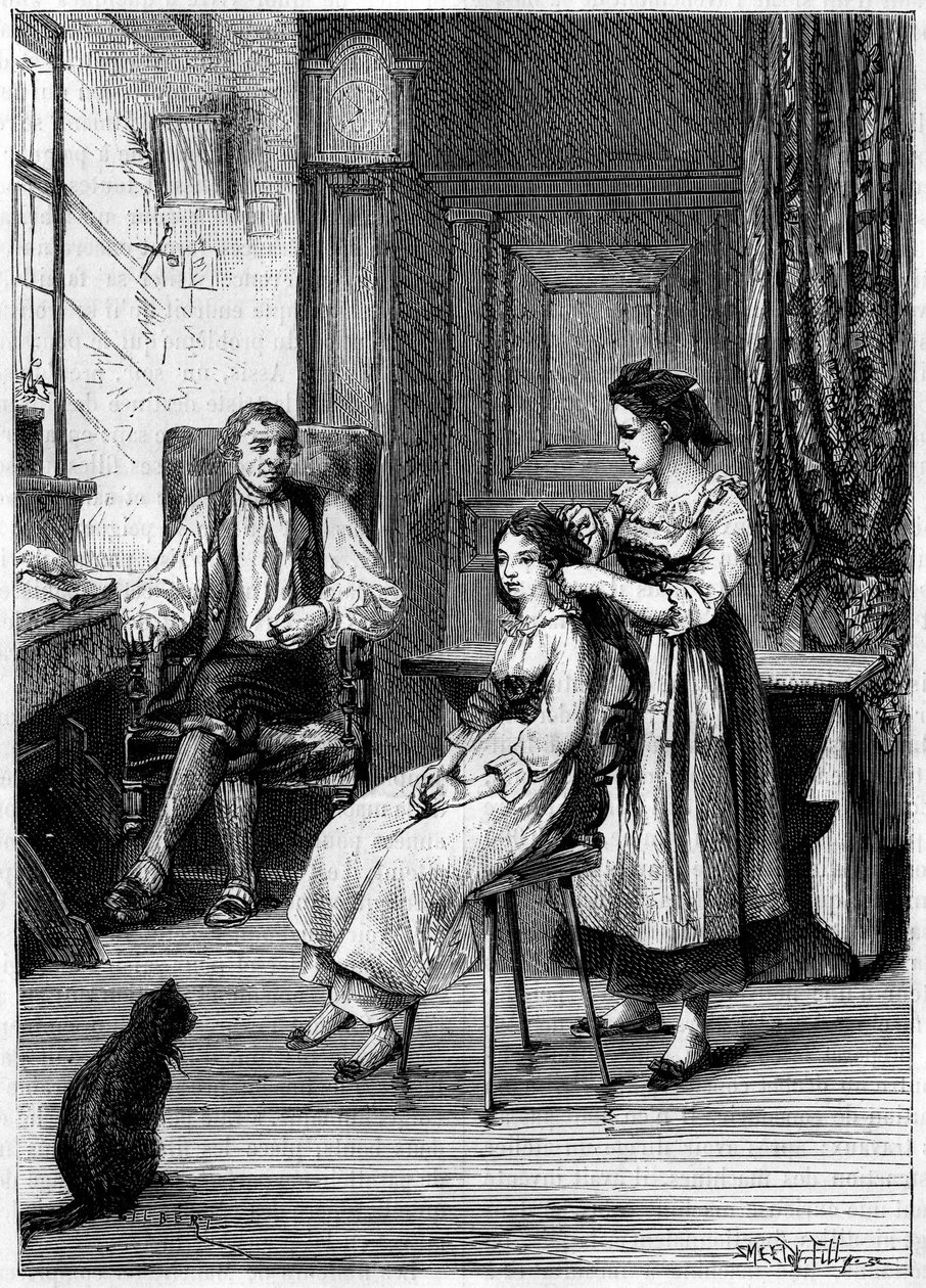Josué Heilmann (1796-1848), inventeur français, observe ses filles se coiffer. Il s