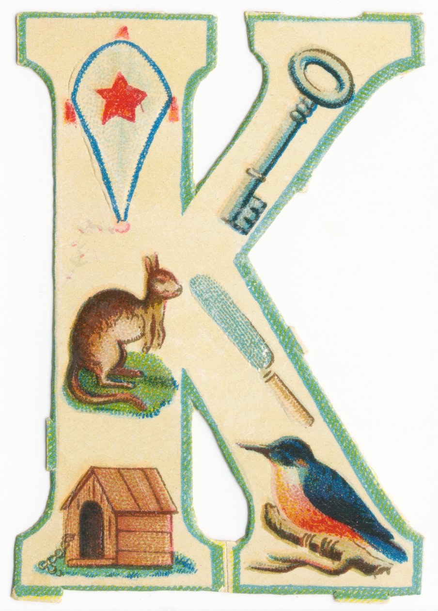 K : cerf-volant, clé, kangourou, couteau, chenil, martin-pêcheur - Unknown artist