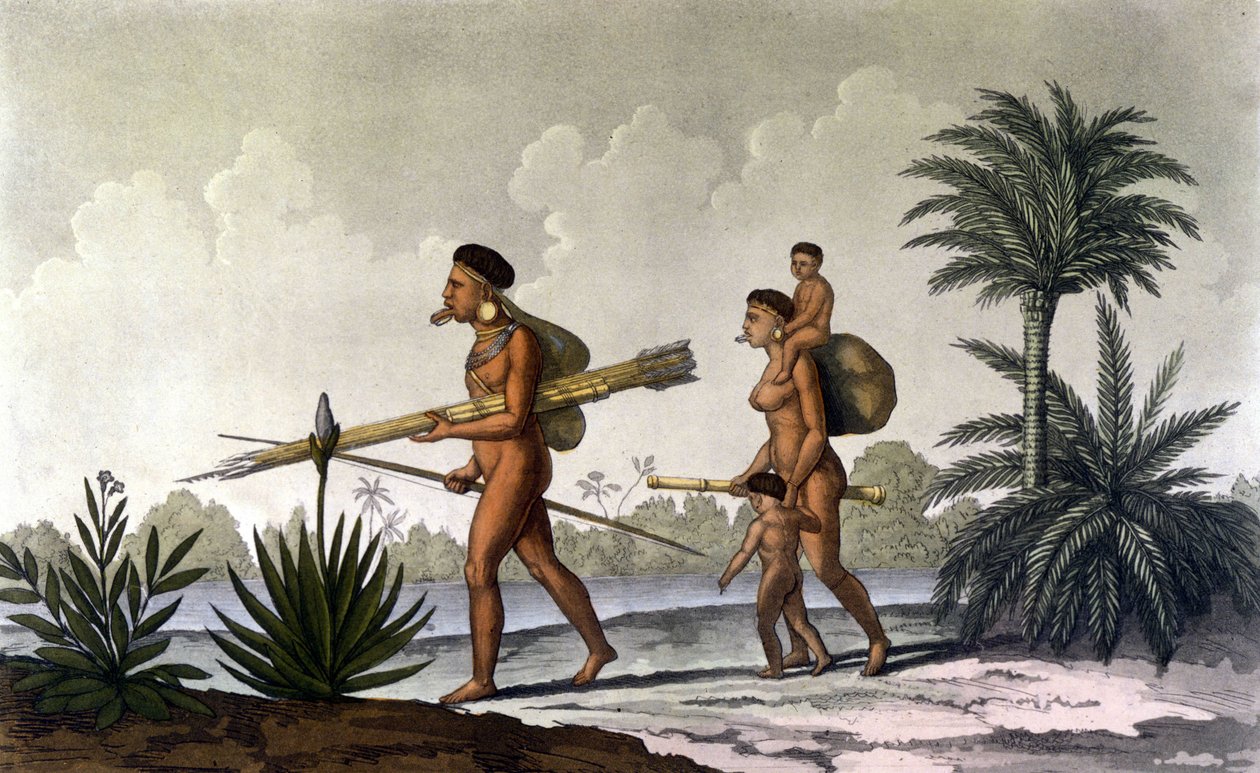 Kerengnatnuck, chef des Botocudos, et sa famille (Brésil) - dans « Le costume ancien et moderne » de Ferrario, éd. Milan - Unknown artist