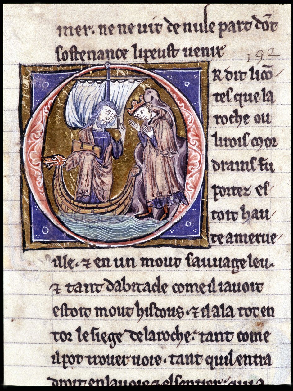 Roi Modreius. Manuscrit : Conquête du Saint Graal, écrit 717 ans après la passion de notre seigneur. Bibliothèque municipale de Rennes, ms. 255 (Collection de romans de la Table Ronde); Paris - Unknown artist
