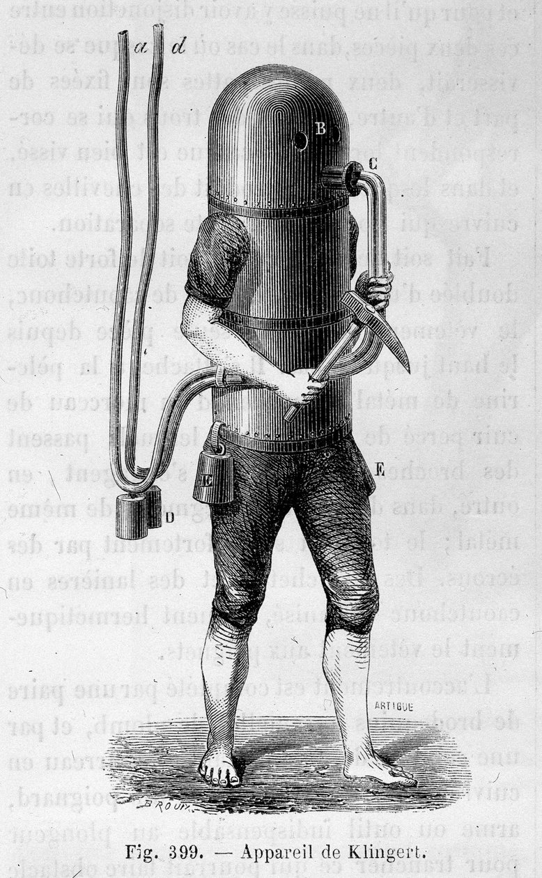 Appareil de plongée de Klingert - dans "Les merveilles de la science" par Louis Figuier - Unknown artist