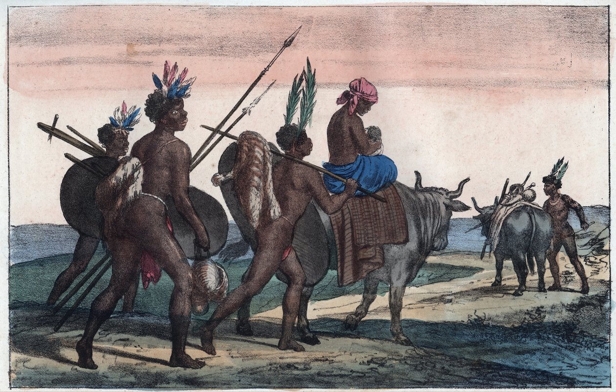 Korah Hottentots du Cap en mouvement - gravure de "Usi e Costumi di Tutti i Popoli dell