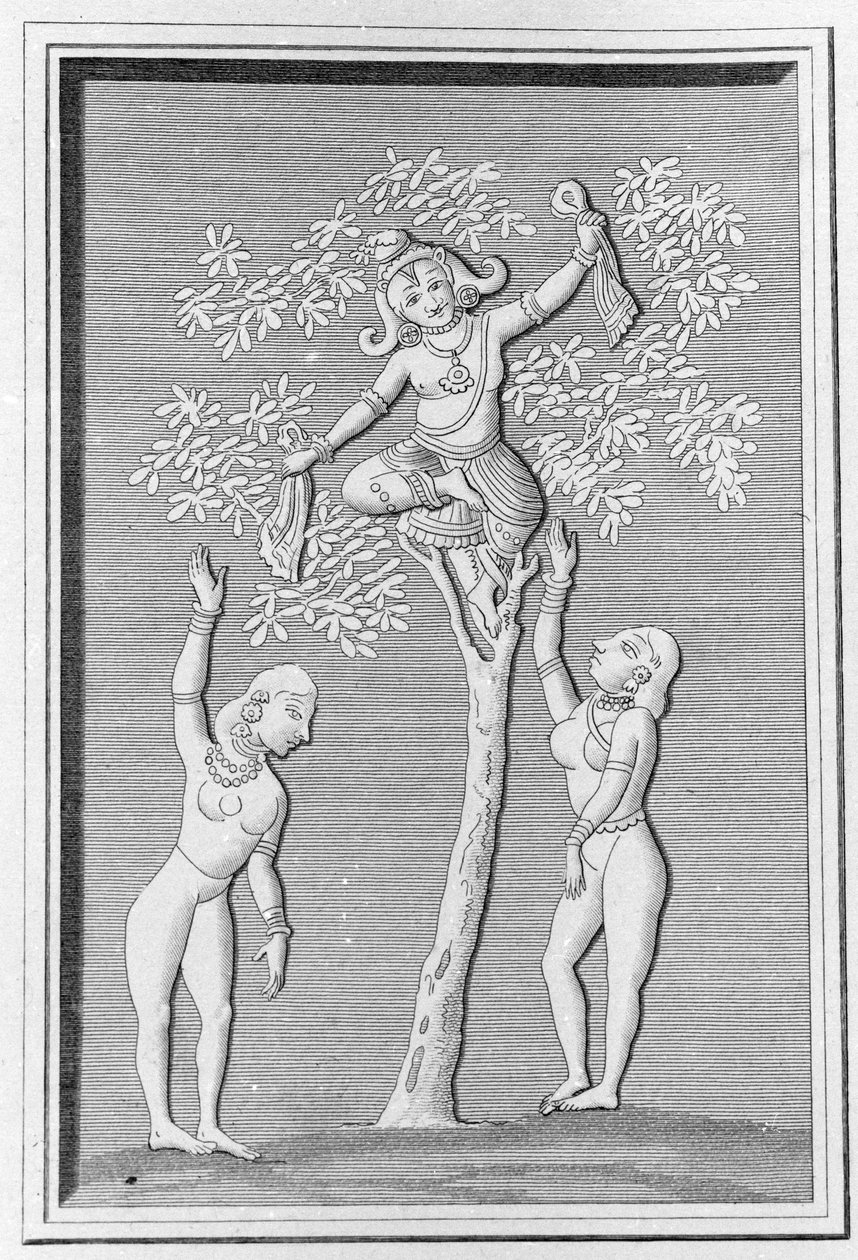Krishna volant avec deux gopis (Gravure dans « Monuments anciens et modernes de l