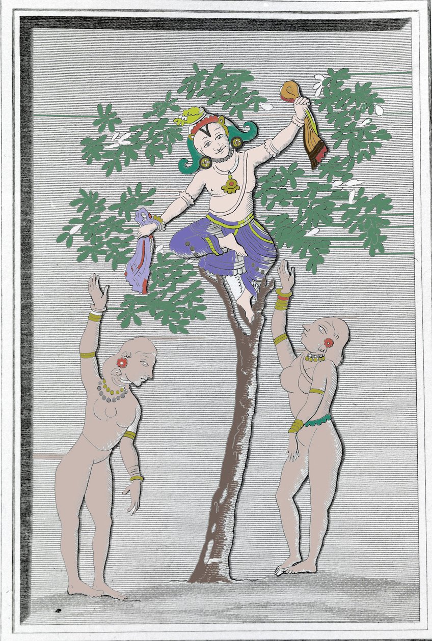 Krishnah volant les robes de deux gopi. L. M. Langlès : « Monuments anciens et modernes de l