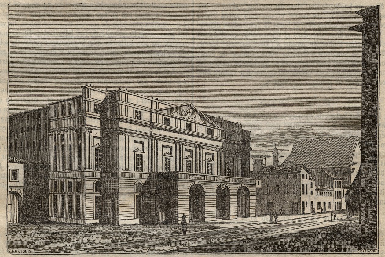 La Scala à Milan - Vue du théâtre de La Scala à Milan, Italie - (Teatro alla Scala Milano) - 1837 - Unknown artist