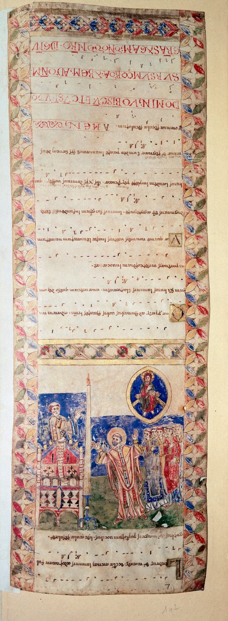 La bénédiction de la fontaine (Ms.724/2-Carta2) Manuscrit enluminé du XIIe siècle. Rome, Biblioteca Casanatense - Unknown artist