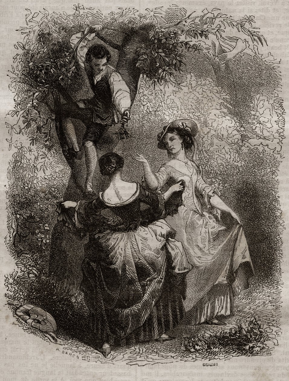 La cueillette des cerises - Illustration pour « Les Confessions » de Jean-Jacques Rousseau (1712-1778) - gravure de 1849 - Unknown artist