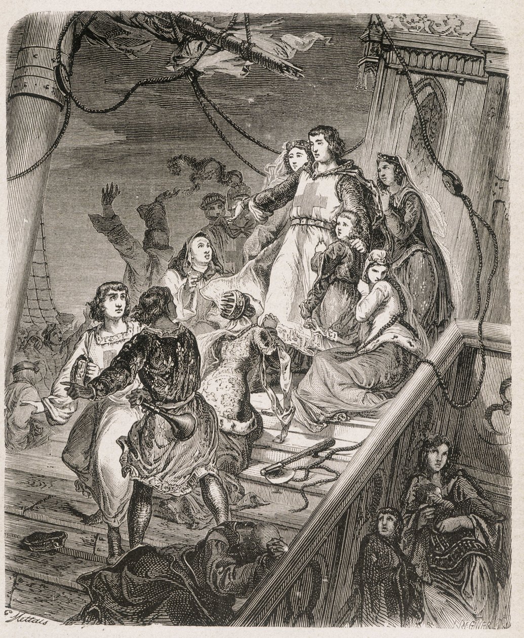 La galère de Saint Louis - dans "Histoire des papes, rois, reines, empereurs, à travers les siècles" par Maurice Lachatre 1857 - Unknown artist