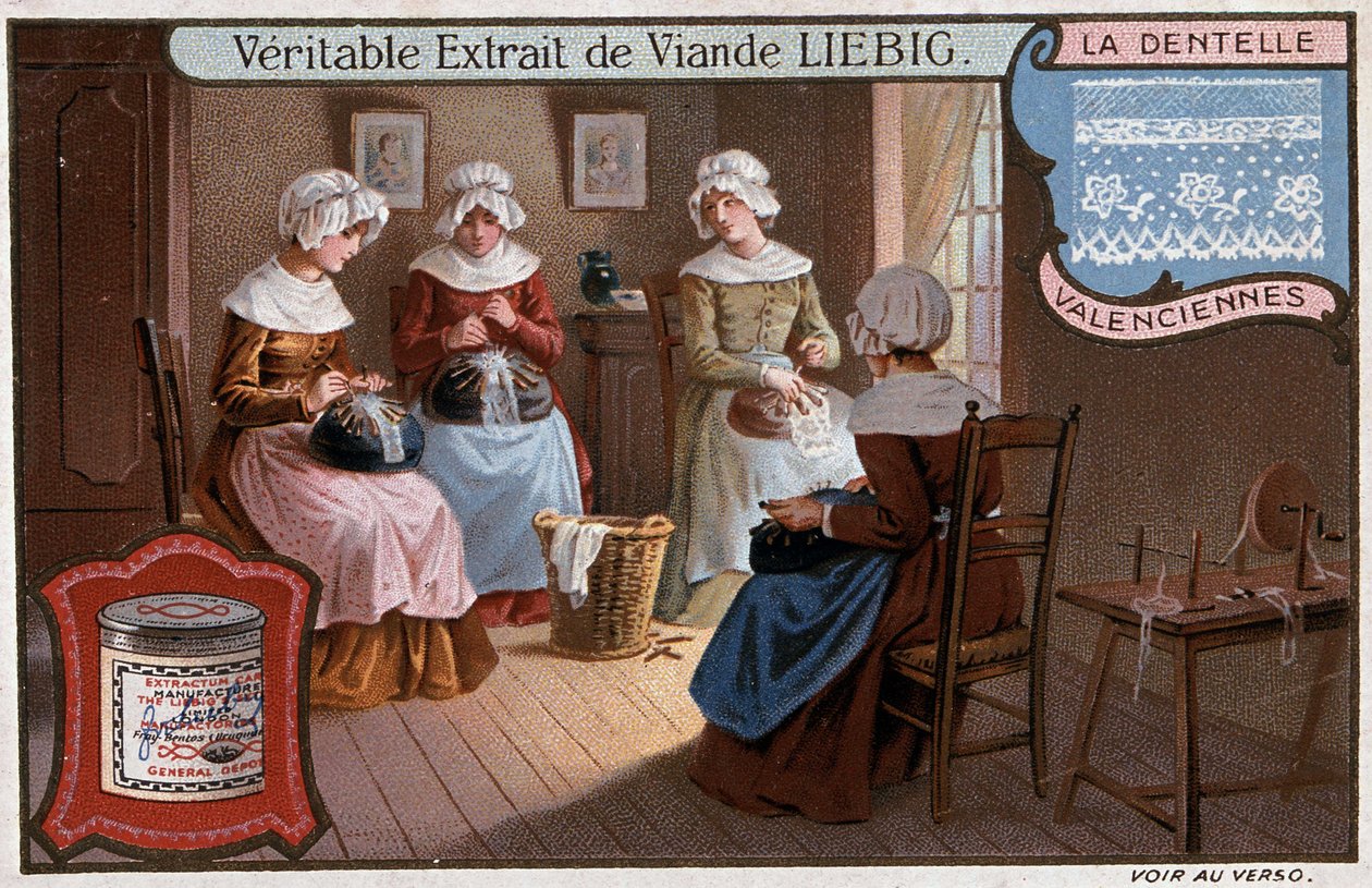 Atelier de dentelle, Valenciennes, publicité Liebig vers 1895 - Unknown artist