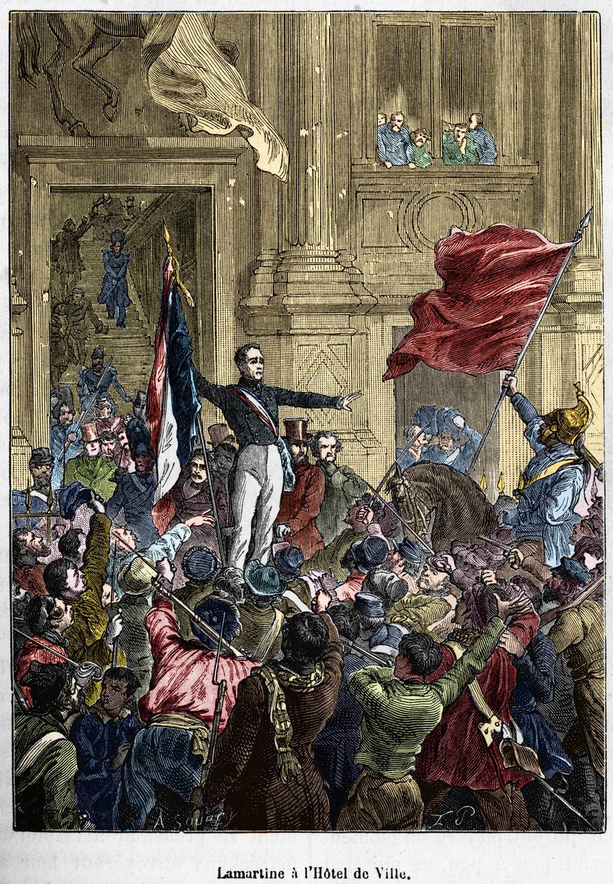 Lamartine (1790 - 1869), refusant le drapeau rouge pour le drapeau tricolore, à l