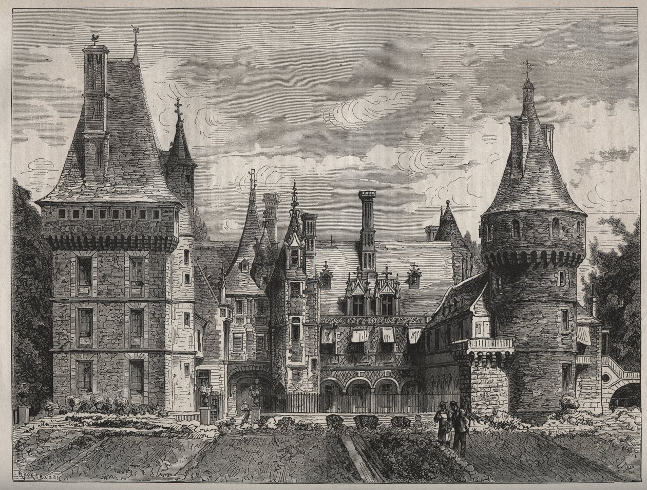 Le château de Maintenon, Eure-et-Loir, Centre, France gravure du 19e siècle - Unknown artist