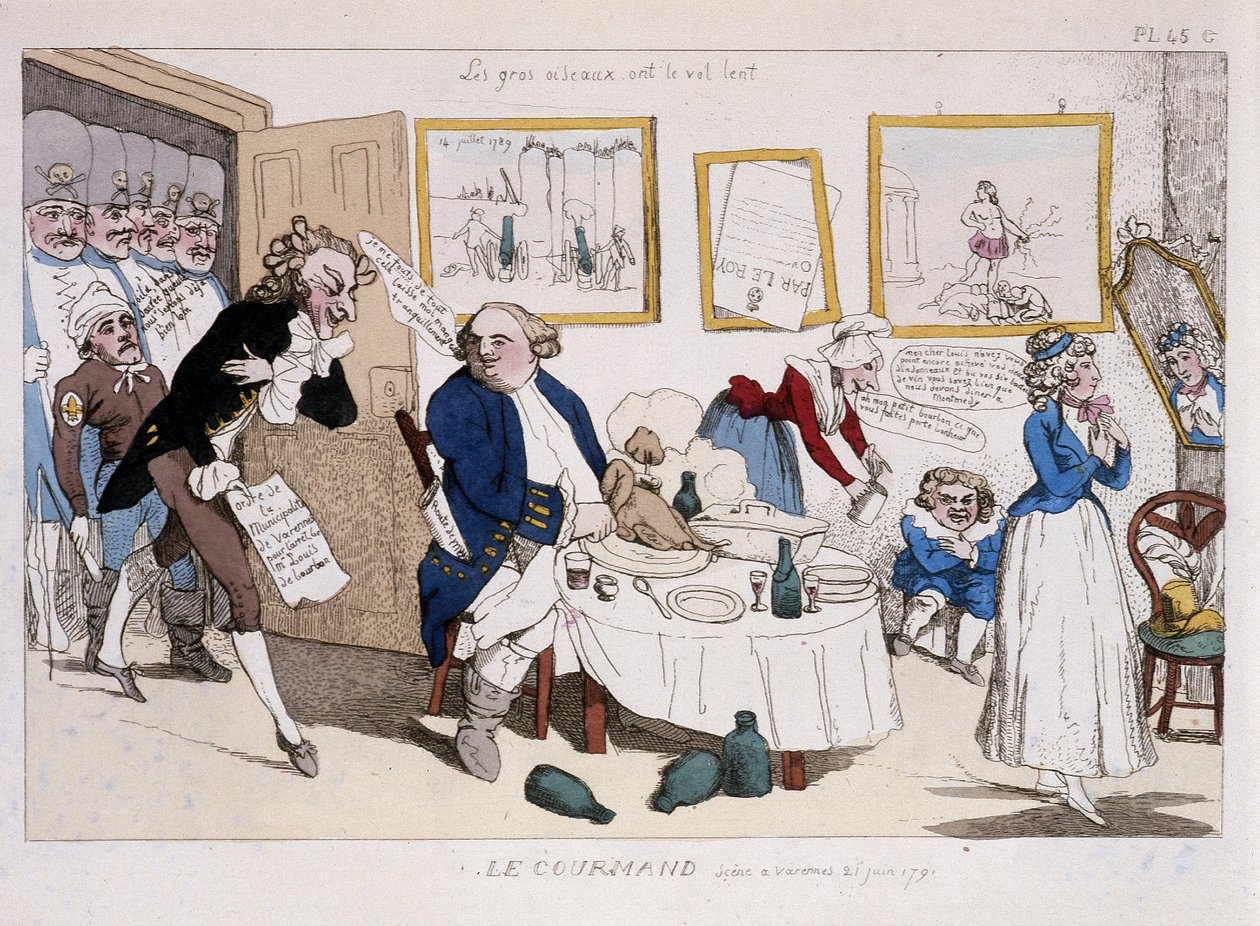 Le gourmand (repas de Louis XVI et Marie Antoinette lors de la fuite à Varennes) - dans « Musée de la caricature » - Unknown artist