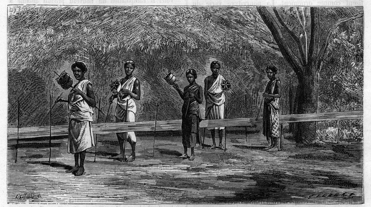 Le tissage dans les Indes : préparation des fils de la chaîne (opération de l