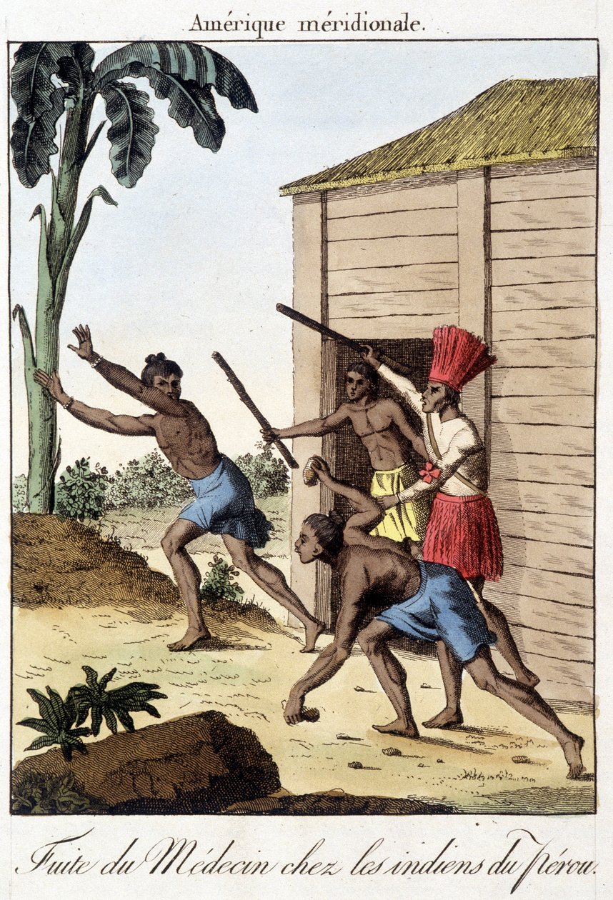 Fuite du docteur parmi les Indiens du Pérou (Inca) - gravure - Unknown artist